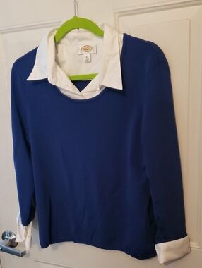 Talbots Royal Blue Top with White Collar and Cuffs